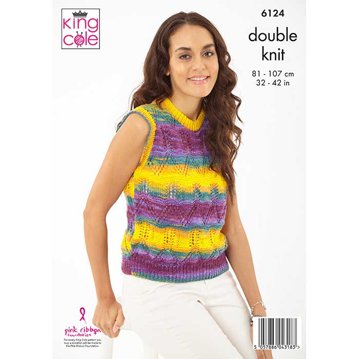 King Cole Ladies Tank Top & Waistcoat Knitting Pattern 6124 - Double Knit