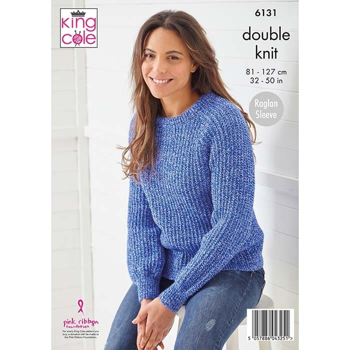 King Cole 'Easy Knit' Ladies Sweater & Jacket Knitting Pattern 6131 - Double Knit