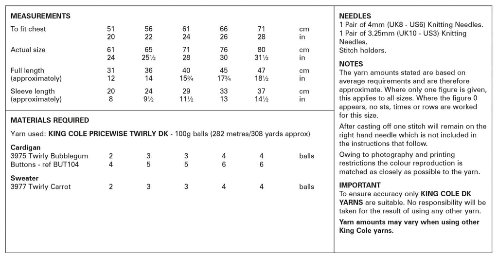 King Cole Childs Cardigan & Sweater Knitting Pattern 6133 - Double Knit