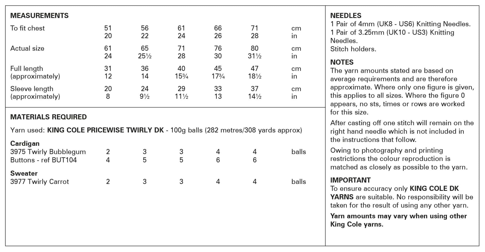 King Cole Childs Cardigan & Sweater Knitting Pattern 6133 - Double Knit