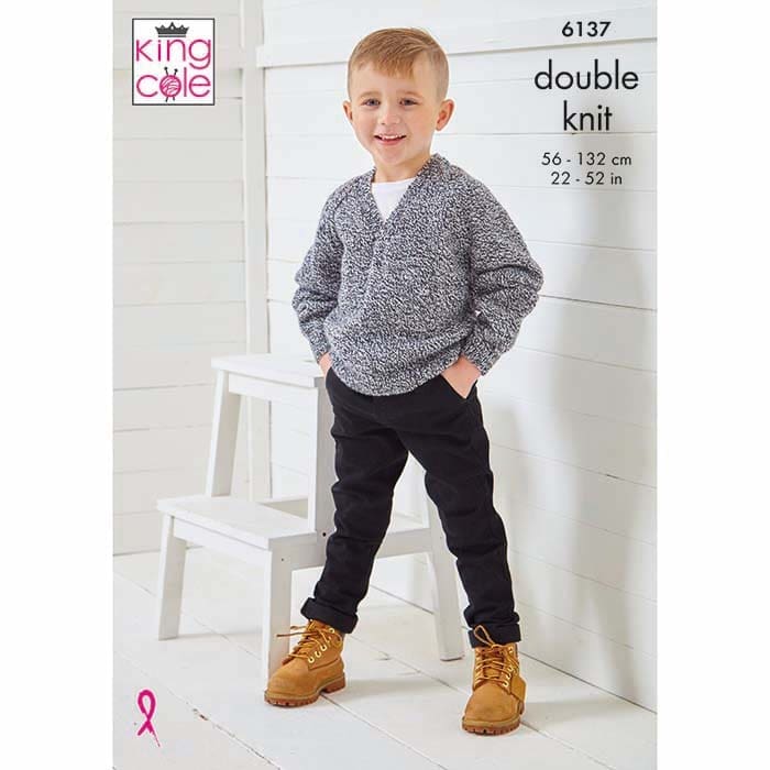 King Cole Child's & Men's Sweater Knitting Pattern 6137 - Double knit
