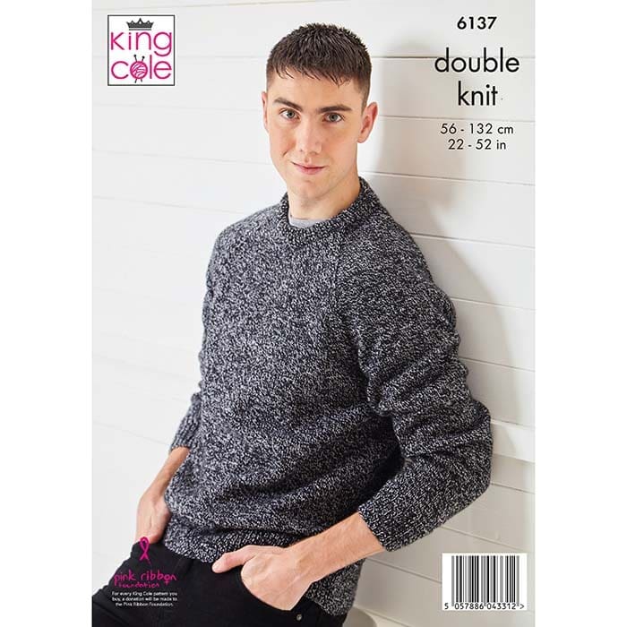 King Cole Child's & Men's Sweater Knitting Pattern 6137 - Double knit