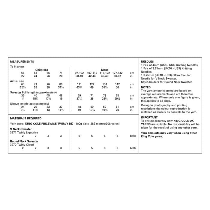 King Cole Child's & Men's Sweater Knitting Pattern 6137 - Double knit