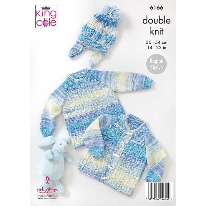 King Cole Baby's Sweaters, Jacket & Hat Knitting Pattern 6166 - Double Knit