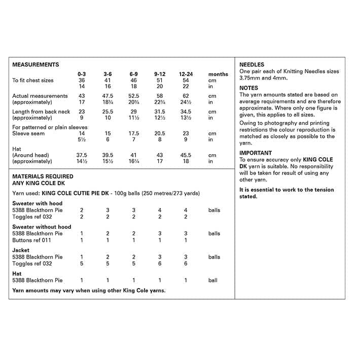 King Cole Baby's Sweaters, Jacket & Hat Knitting Pattern 6166 - Double Knit