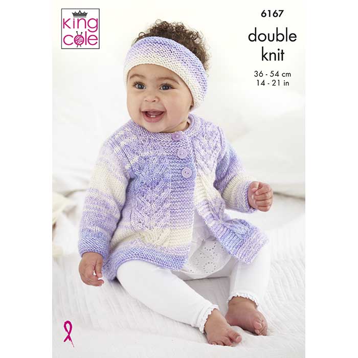 King Cole Baby's Coat, Cardigan, Gilet & Headband Knitting Pattern 6167 - Double Knit
