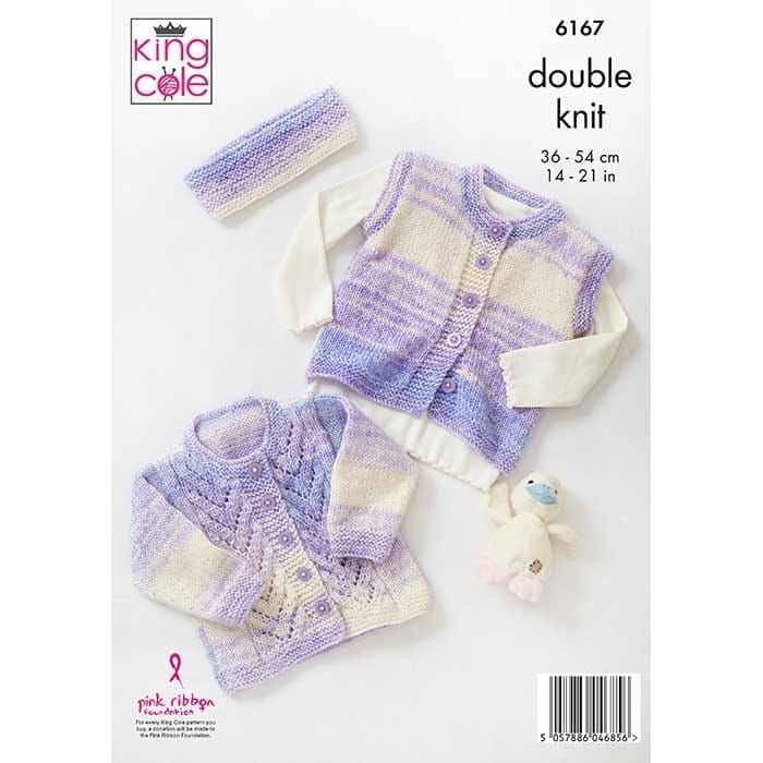 King Cole Baby's Coat, Cardigan, Gilet & Headband Knitting Pattern 6167 - Double Knit