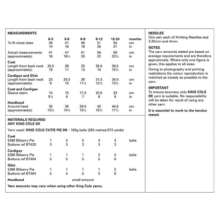 King Cole Baby's Coat, Cardigan, Gilet & Headband Knitting Pattern 6167 - Double Knit
