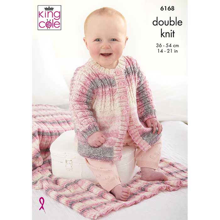 King Cole Baby's Hooded Jacket, Top, Matinee Coat & Blanket Knitting Pattern 6168 - Double Knit