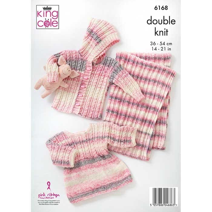 King Cole Baby's Hooded Jacket, Top, Matinee Coat & Blanket Knitting Pattern 6168 - Double Knit
