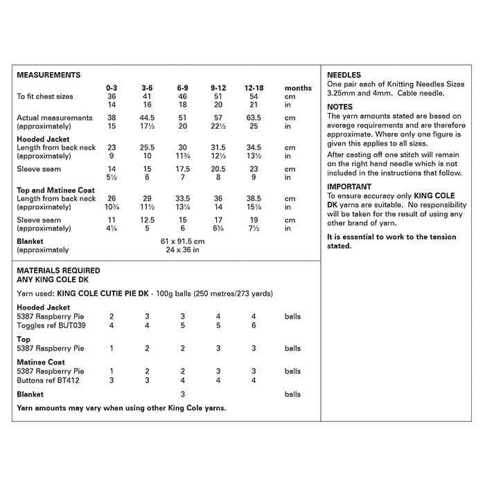 King Cole Baby's Hooded Jacket, Top, Matinee Coat & Blanket Knitting Pattern 6168 - Double Knit