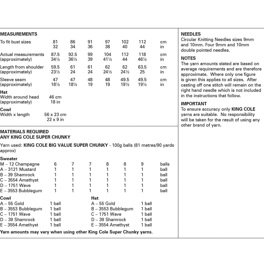 King Cole 'Knit on the Round' Ladies Fair Isle Jumper & Accessories Knitting Pattern 6196 - Super Chunky