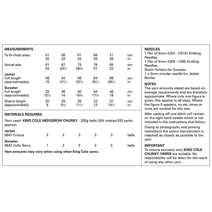 King Cole Child's Jacket & Sweater Knitting Pattern 6198 - Chunky