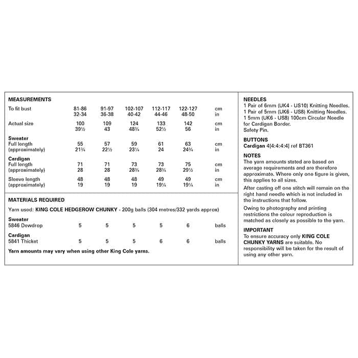 King Cole Ladies Sweater & Cardigan Knitting Pattern 6200 - Chunky