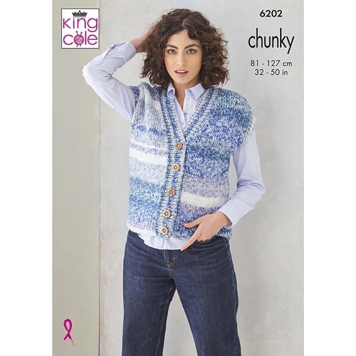 King Cole Ladies Waistcoat & Jacket Knitting Pattern 6202 - Chunky