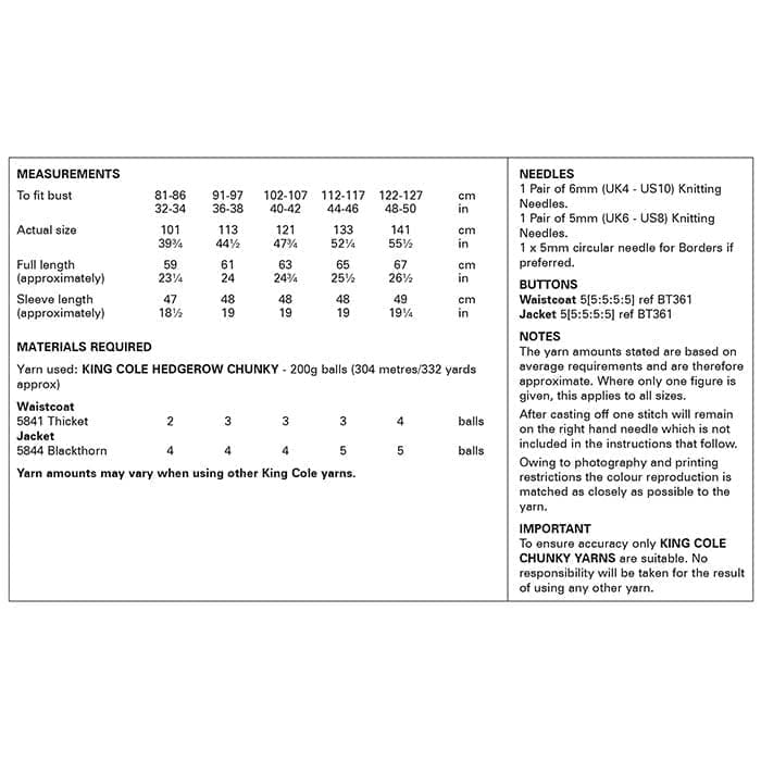 King Cole Ladies Waistcoat & Jacket Knitting Pattern 6202 - Chunky