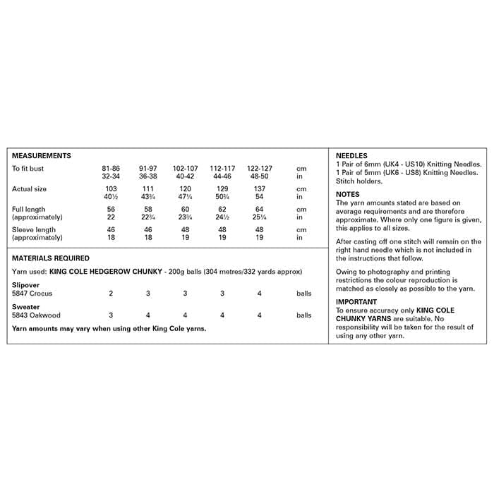 King Cole 'Easy Knit' Ladies Slipover & Sweater Knitting Pattern 6203 - Chunky