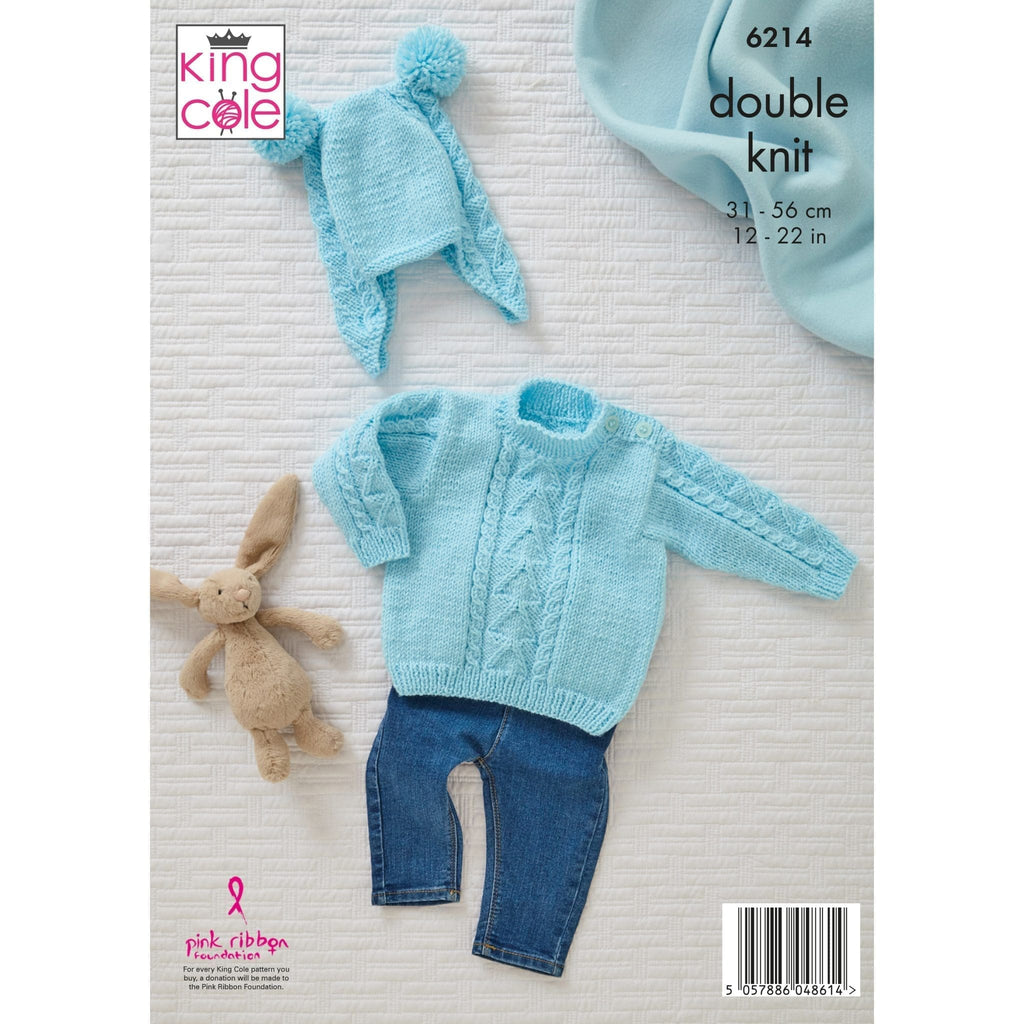 King Cole Babies Sweater, Jacket, Sleeping Bag and Hat Knitting Pattern 6214 - Double Knit
