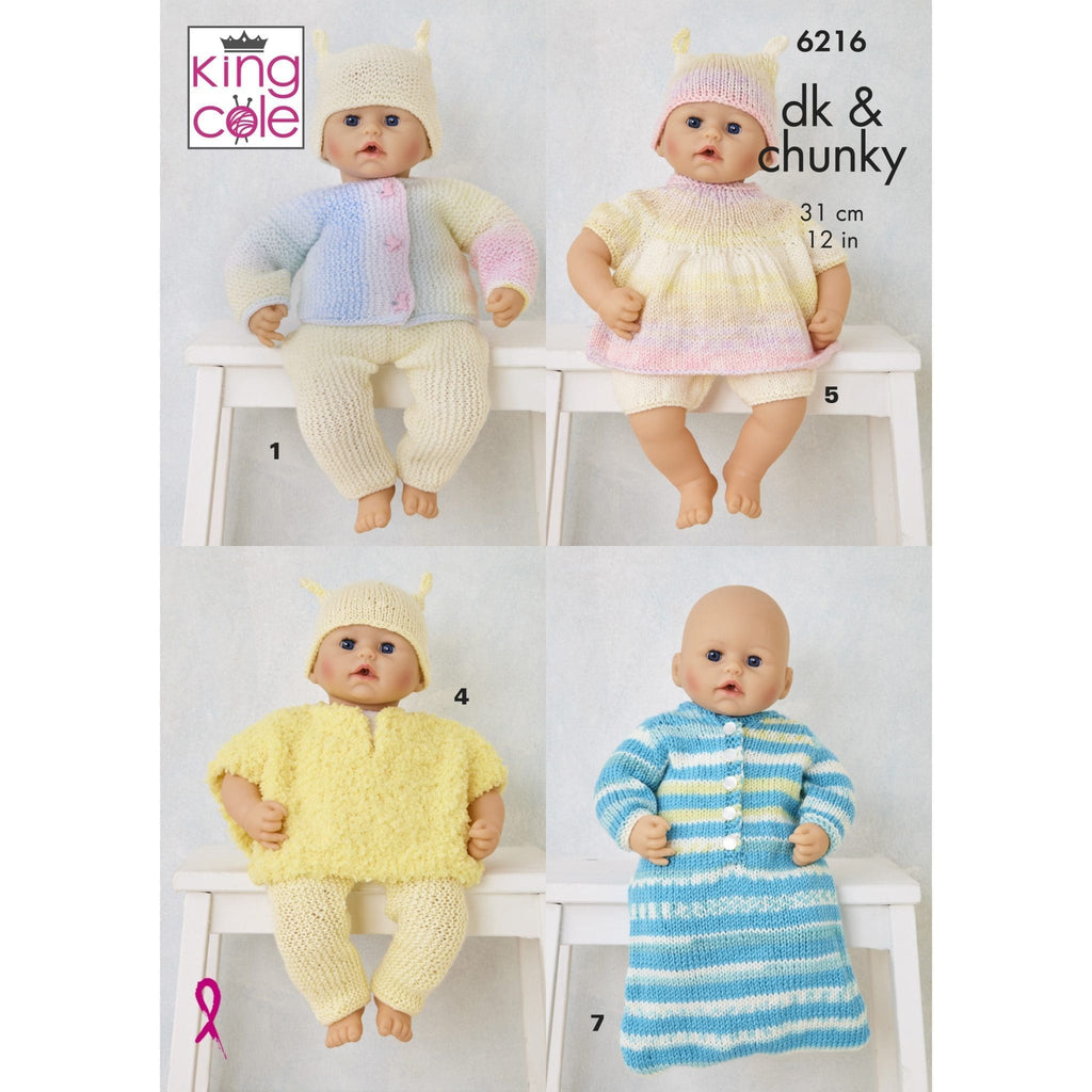 King Cole Doll's Clothes Knitting Pattern Pattern 6216 - Double Knit & Chunky