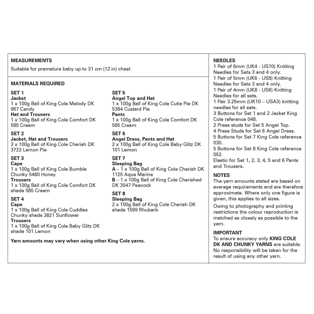 King Cole Doll's Clothes Knitting Pattern Pattern 6216 - Double Knit & Chunky