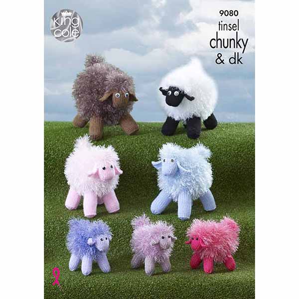 King Cole Novelty Toy Sheep Knitting Pattern 9080 - Tinsel Chunky & DK