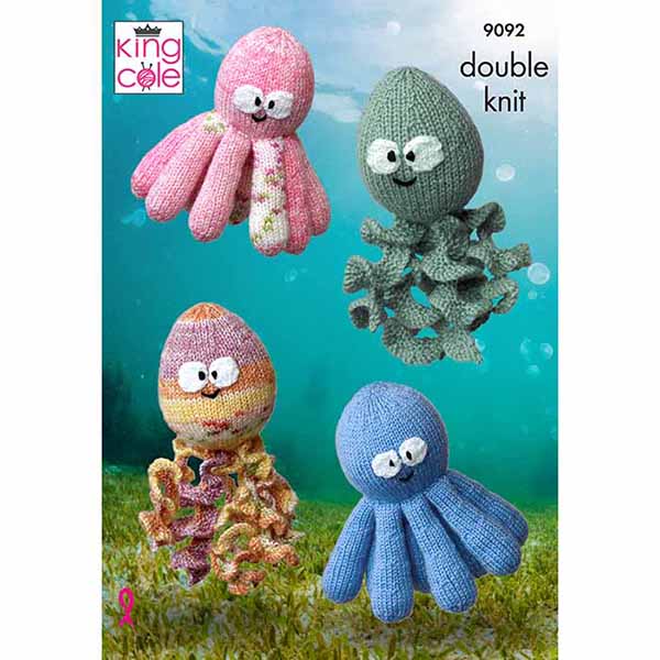 King Cole Novelty Toy Octopus & Squid Knitting Pattern 9092 - Double Knit