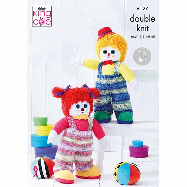 King Cole Novelty Easy Knit Toy Clowns Knitting Pattern 9127 - Double Knit