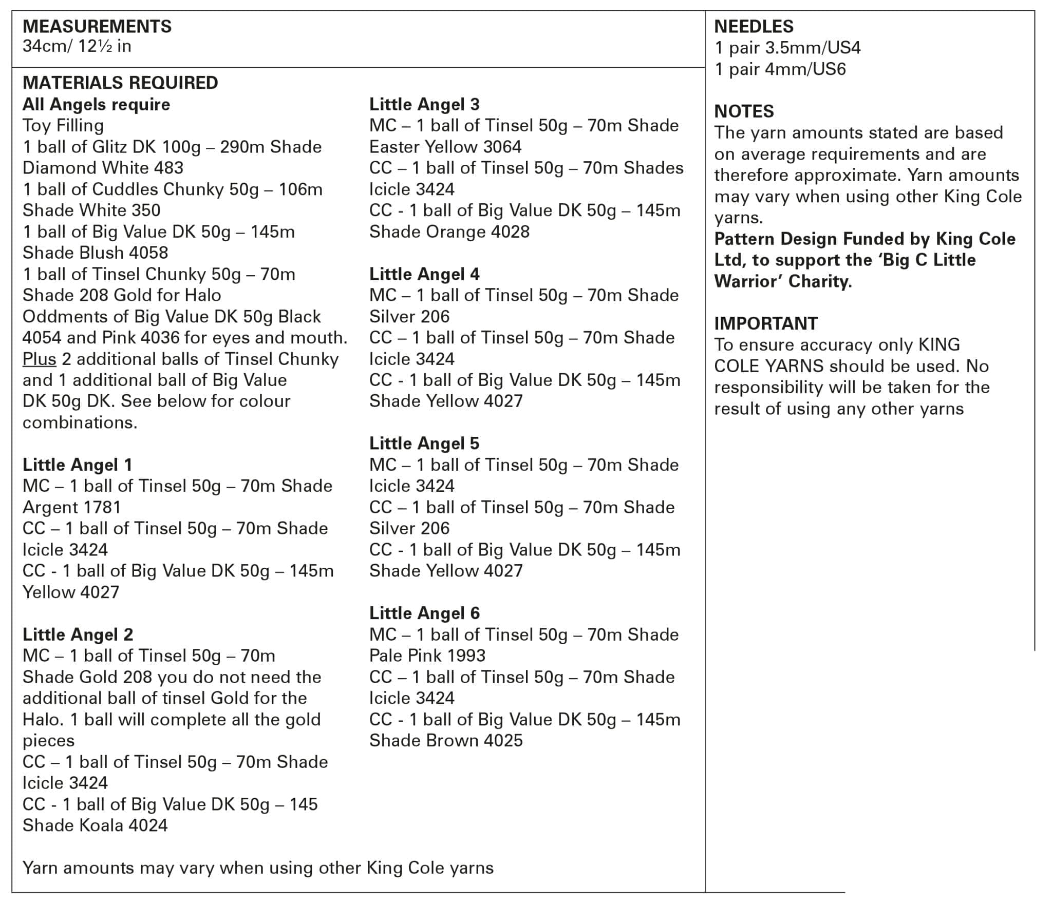 King Cole Novelty Toys Little Angels Knitting Pattern 9165 - Double Knit