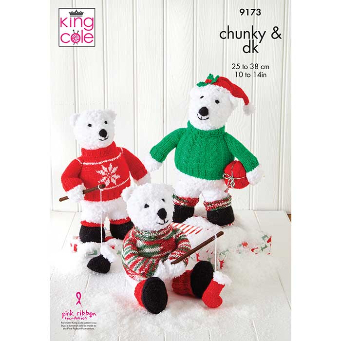 King Cole Novelty Christmas Polar Bears Knitting Pattern 9173 - Chunky & DK