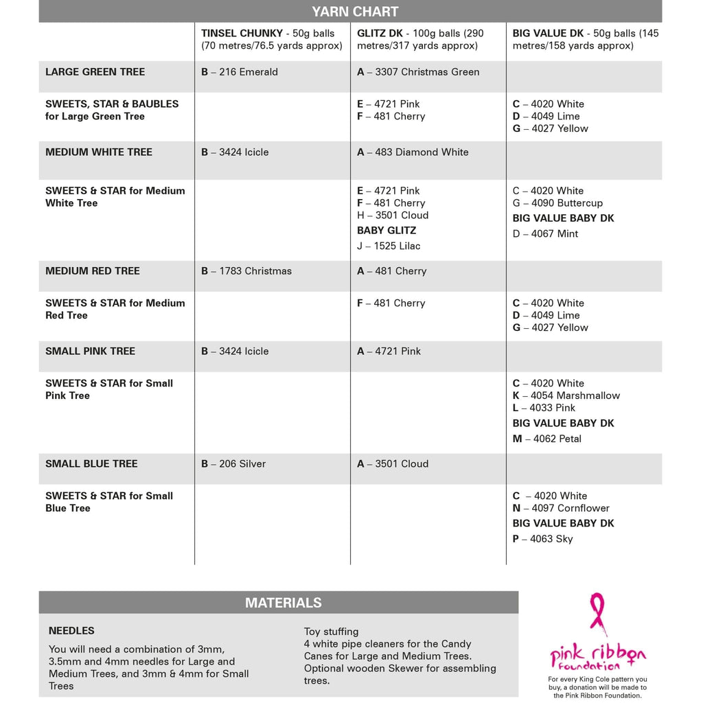 King Cole Novelty Christmas Trees Knitting Pattern 9195 - Chunky & Double Knit