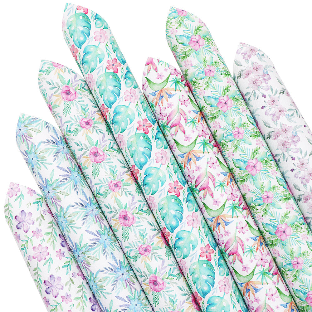 CraftsFabrics 7pcs 8"x12 Floral PVC Faux Leather Sheets Bundle A4