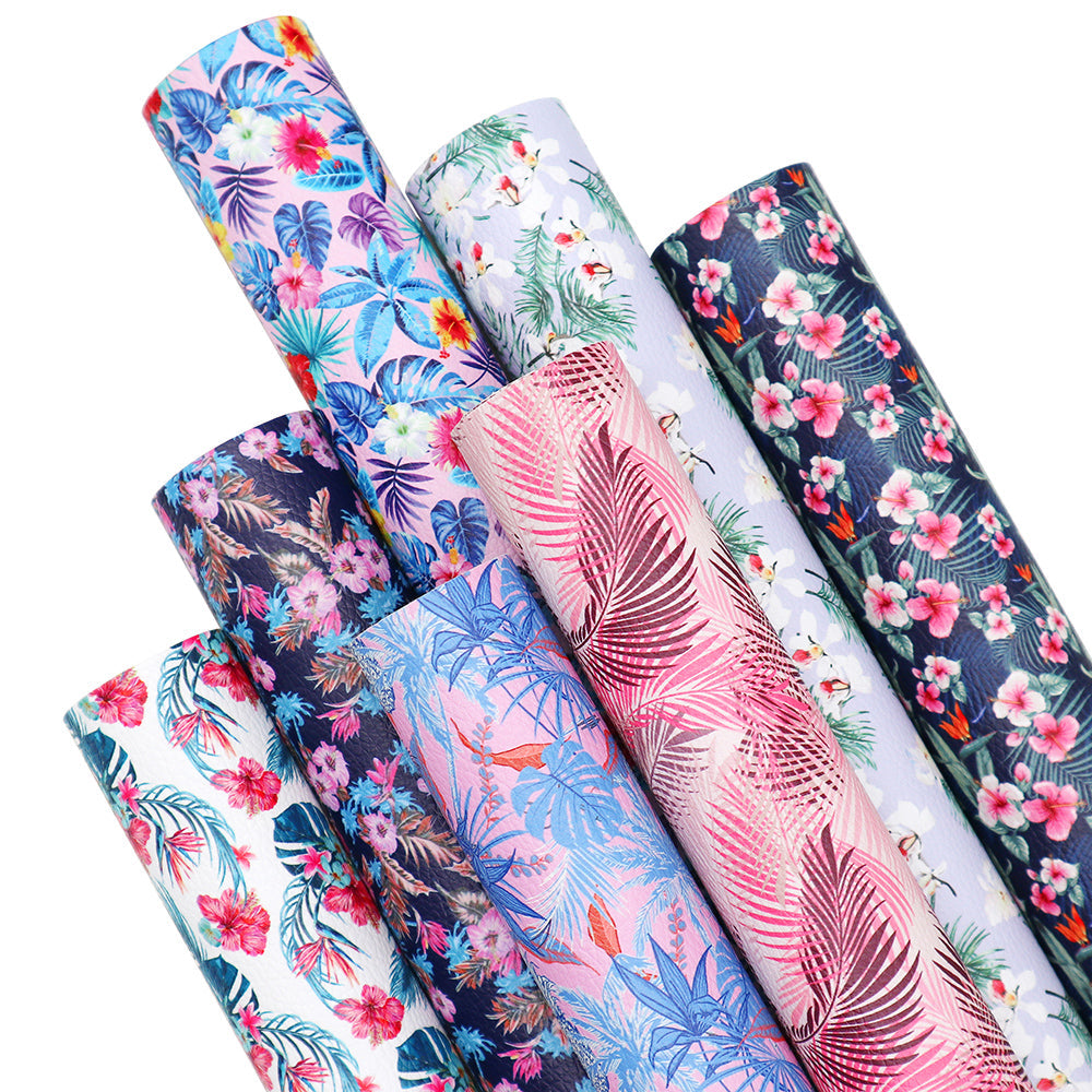 CraftsFabrics 7pcs 8"x12 Floral PVC Faux Leather Sheets Bundle A4