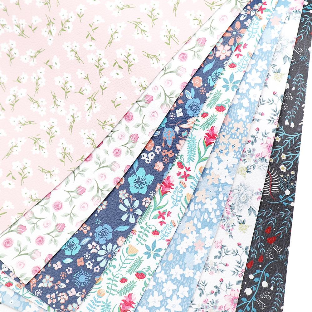 CraftsFabrics 7pcs 8"x12 Floral PVC Faux Leather Sheets Bundle A4