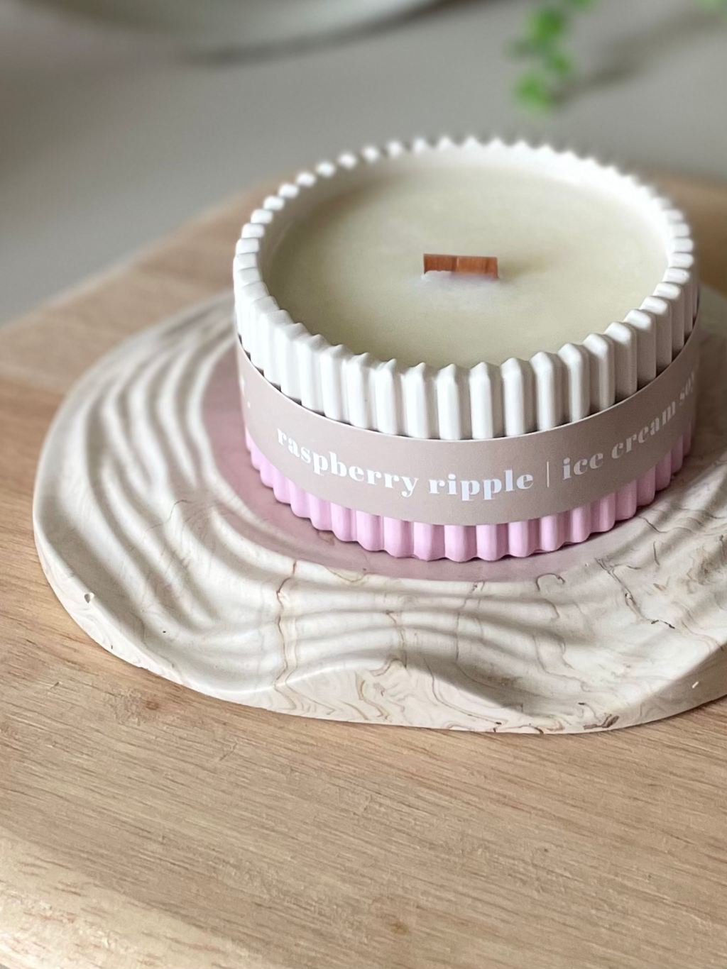 Raspberry Ripple Stoneware Scented Soy Wax Candle