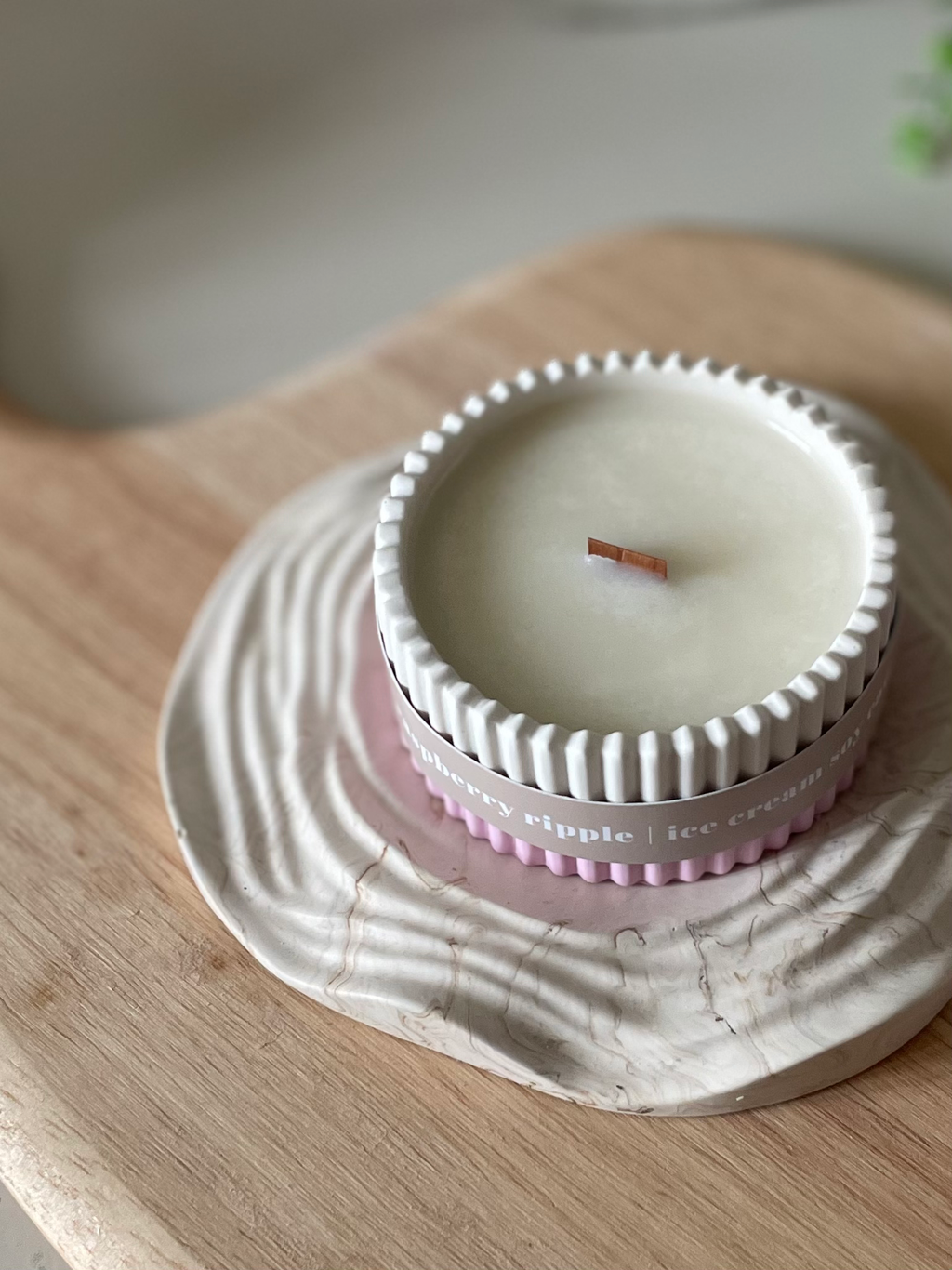 Raspberry Ripple Stoneware Scented Soy Wax Candle