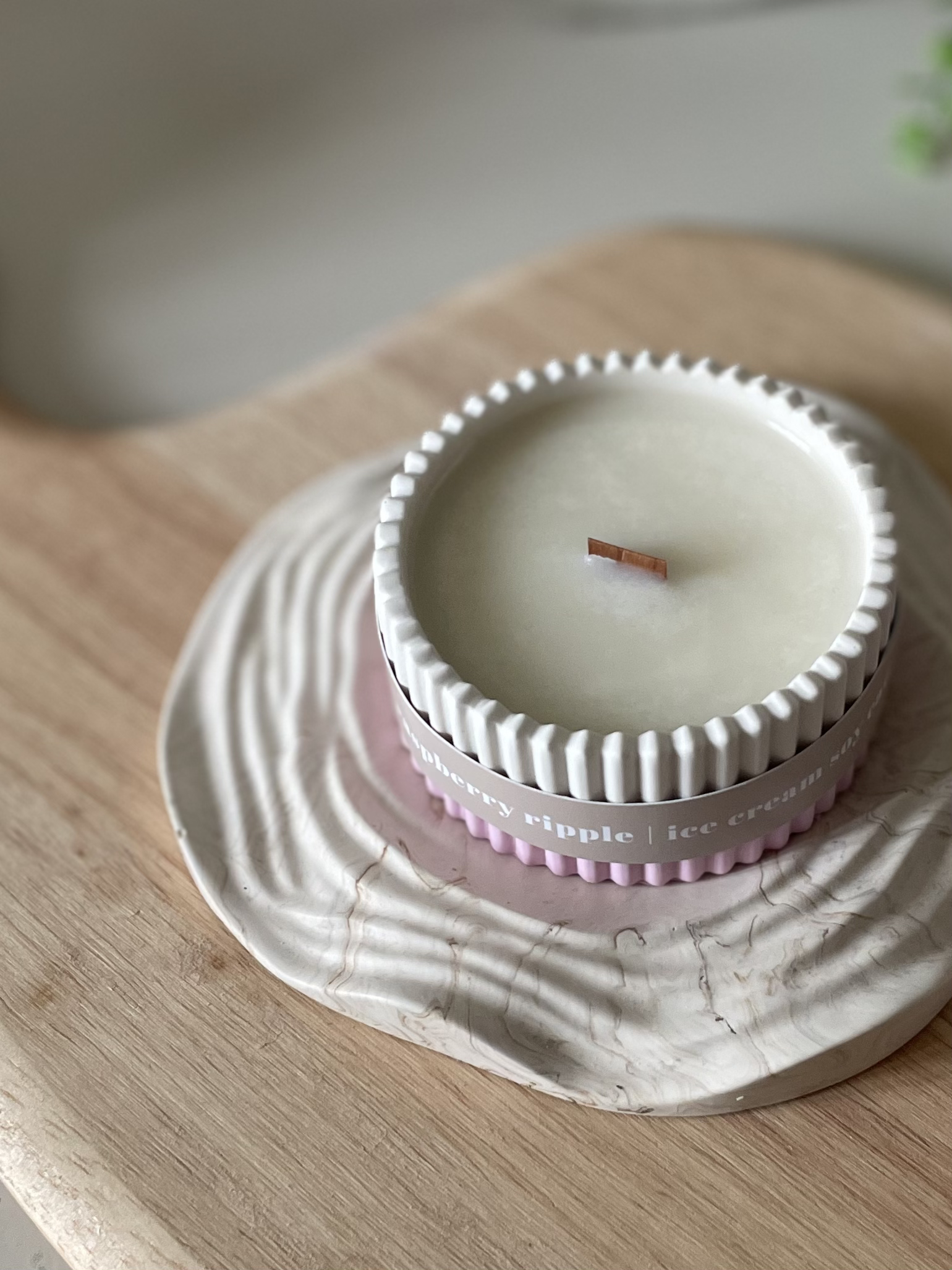 Raspberry Ripple Stoneware Scented Soy Wax Candle
