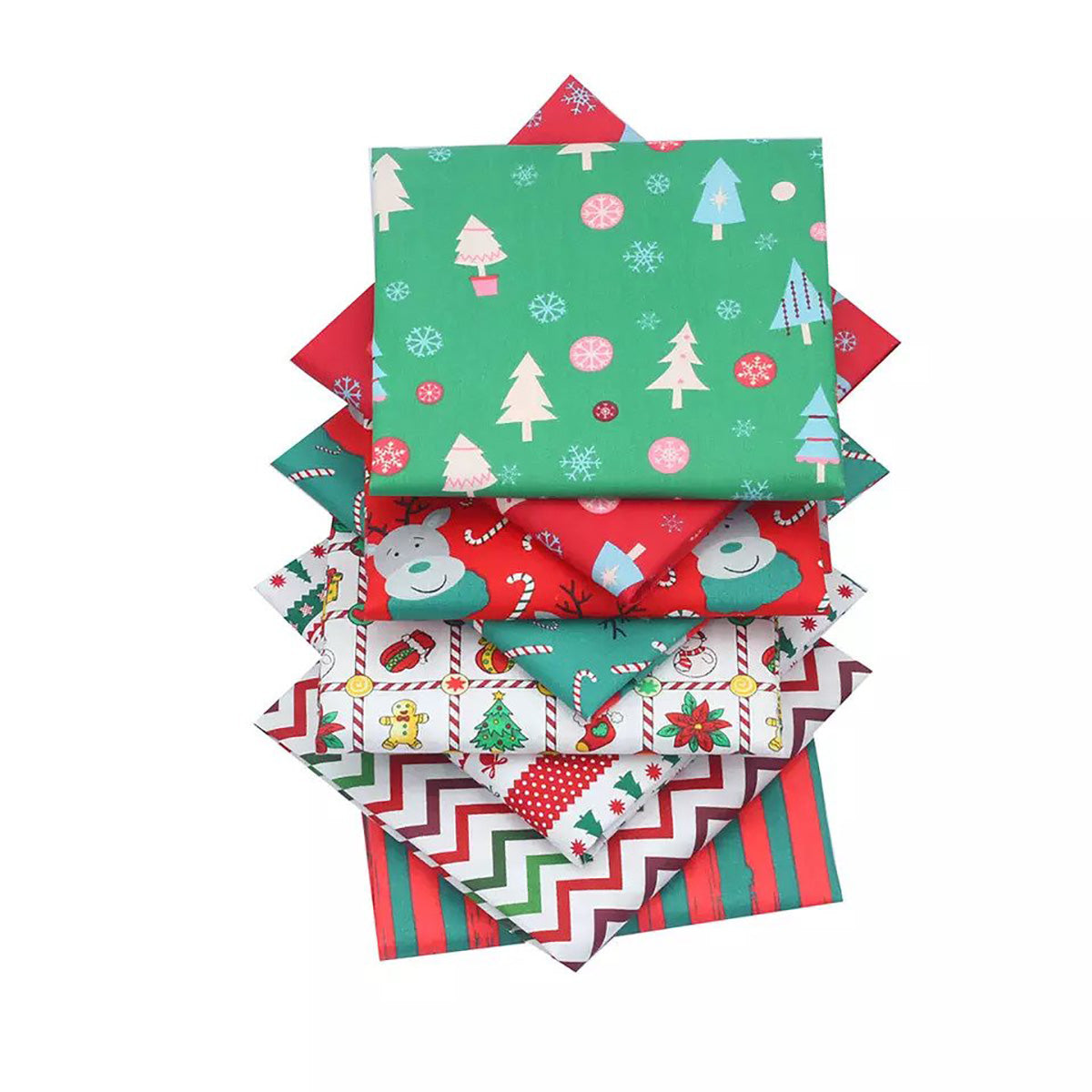 CraftsFabrics 8pcs Christmas Fabric Fat Quarters Bundle, 100% Cotton