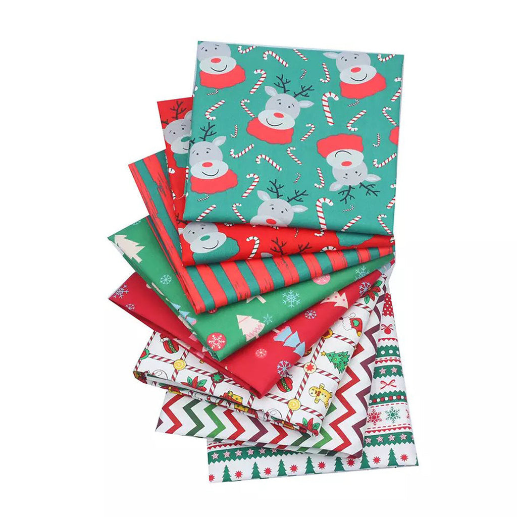 CraftsFabrics 8pcs Christmas Fabric Fat Quarters Bundle, 100% Cotton