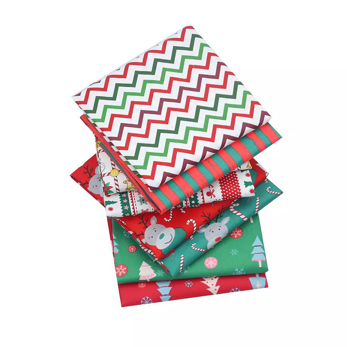 CraftsFabrics 8pcs Christmas Fabric Fat Quarters Bundle, 100% Cotton