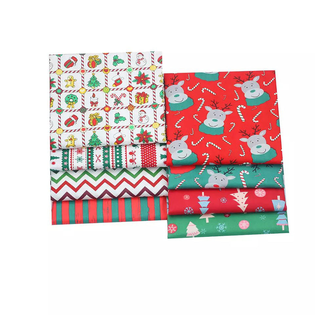 CraftsFabrics 8pcs Christmas Fabric Fat Quarters Bundle, 100% Cotton