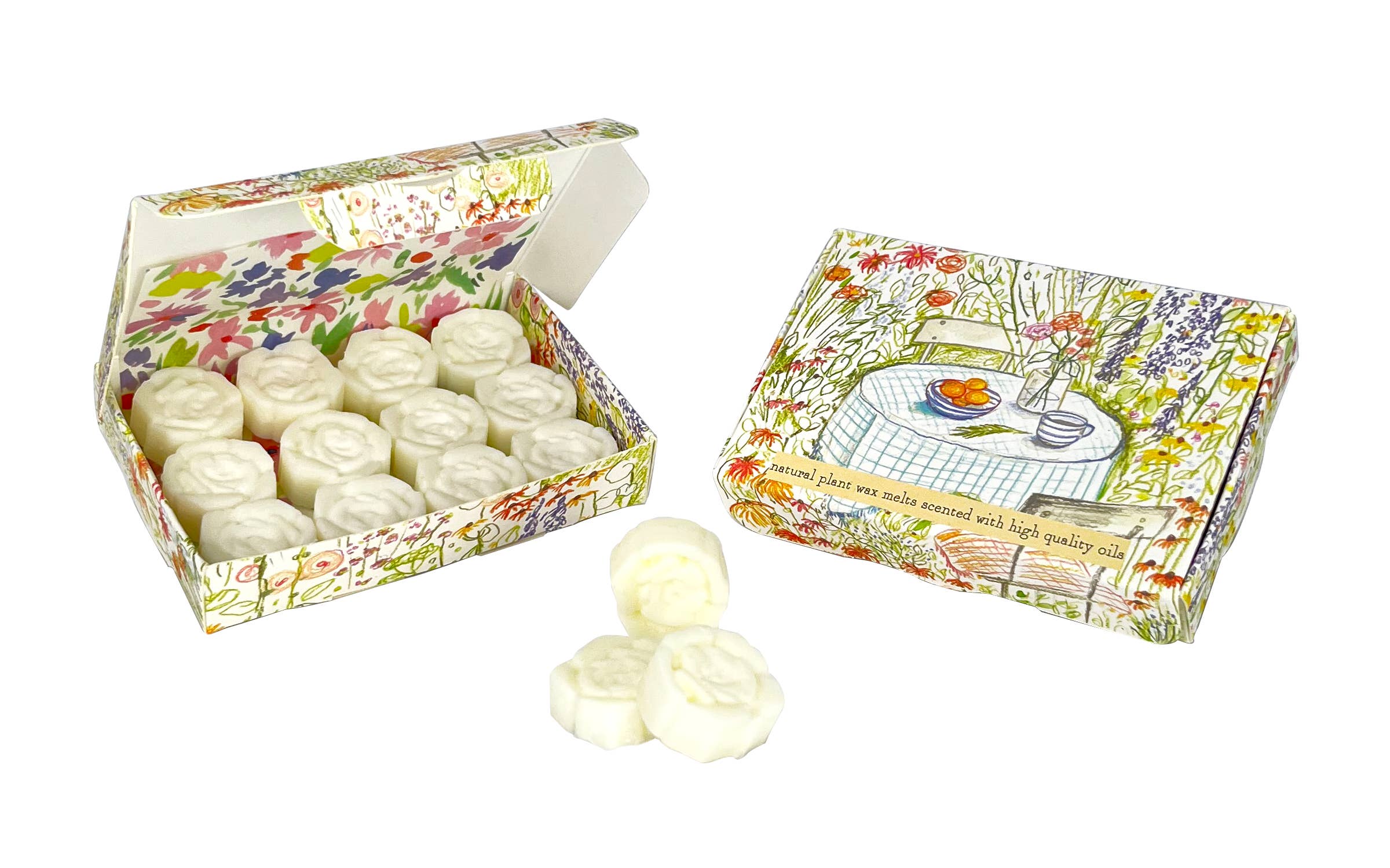 Wax Melt Shapes in illustrated Boxes
