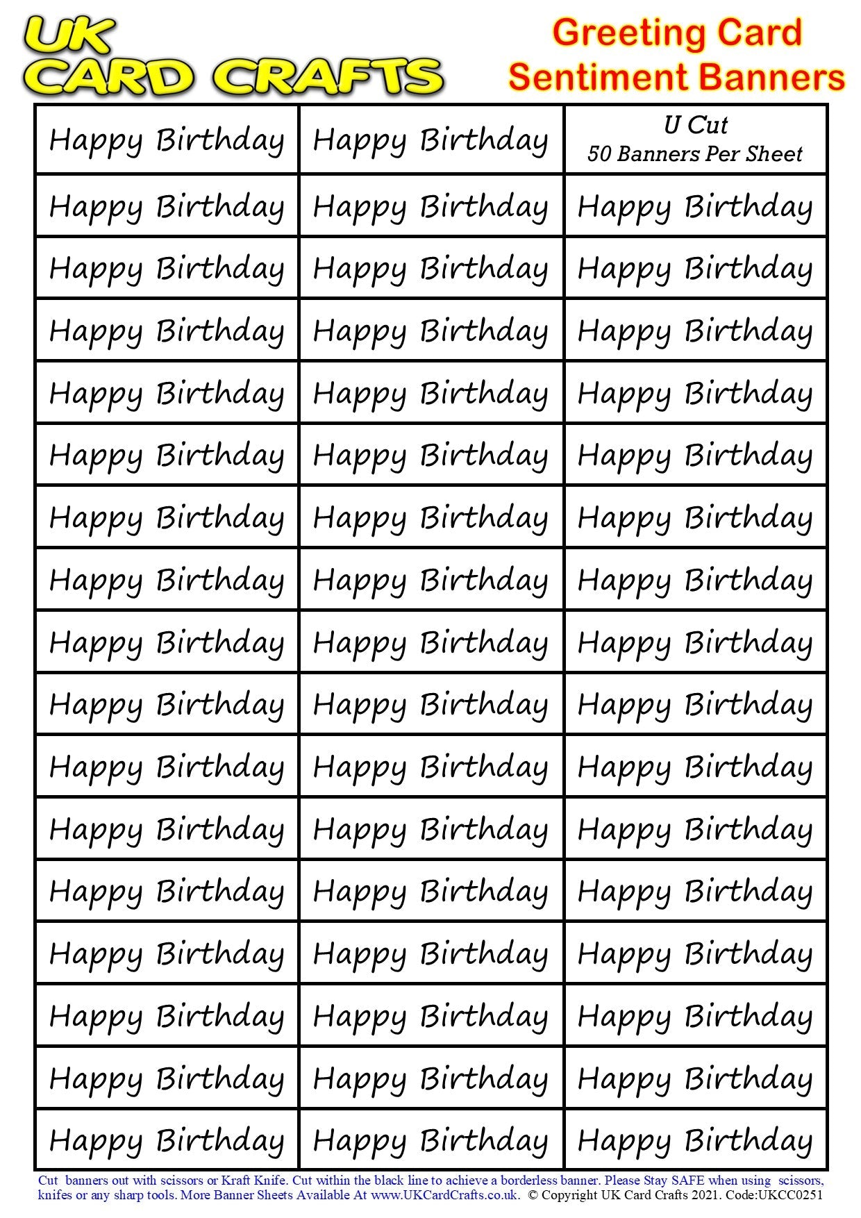 5 x A4 Sheets – 250 ‘Happy Birthday’ Sentiment Banners – U Cut by UK Card Crafts