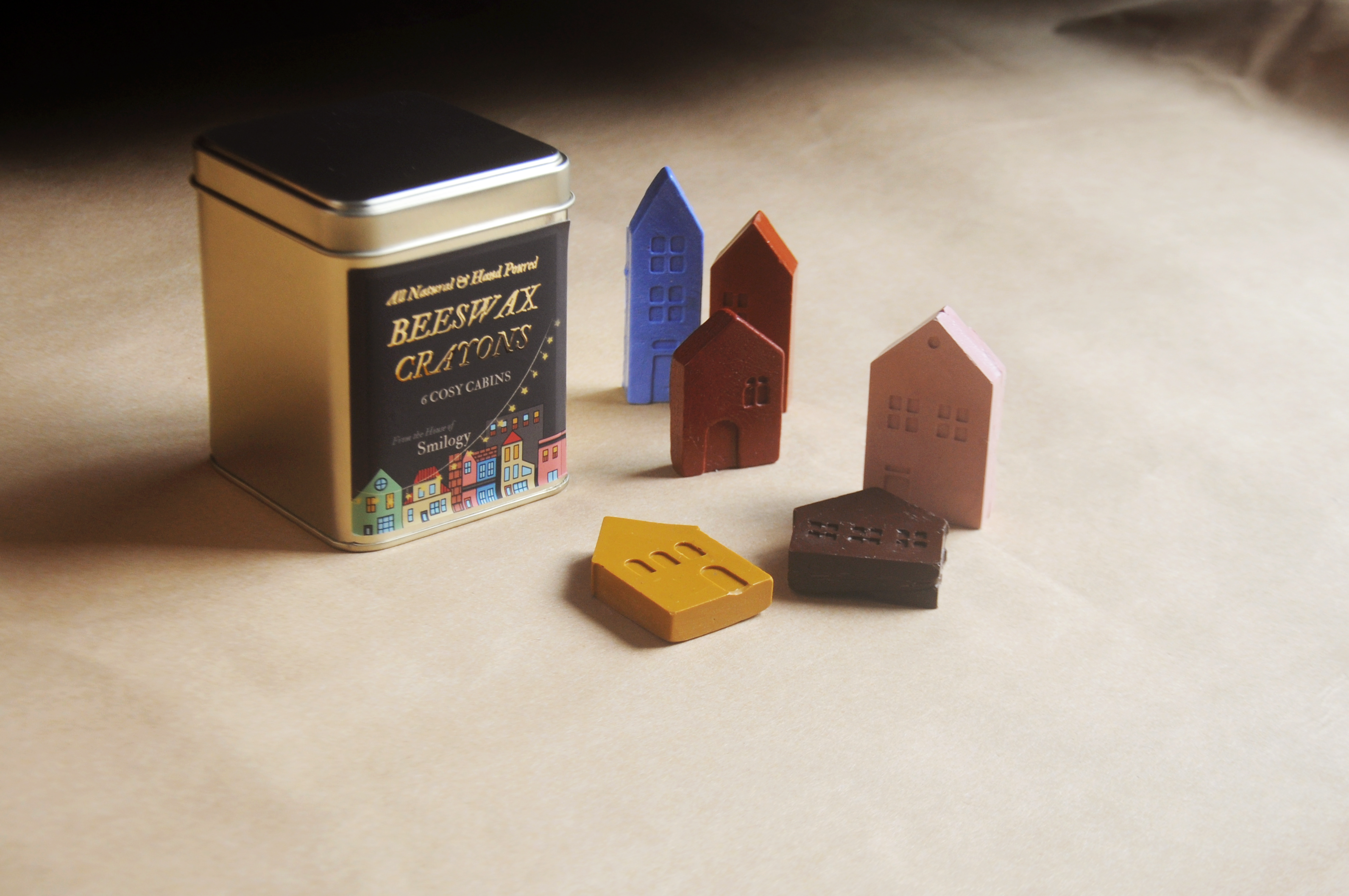 All-Natural & Non-Toxic Cosy Cabins – Natural Beeswax Crayon Set in a Tin