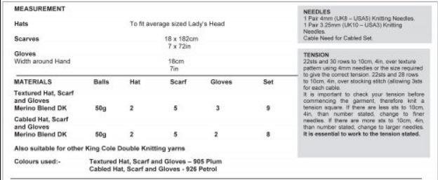 King Cole Hats, Scarves & Gloves Knitting Pattern 3650 - Double Knit