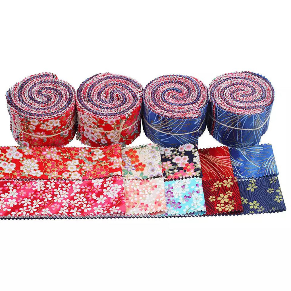 CraftsFabrics 20pcs 2.4x42" Floral Bronzing Jelly Rolls Quilting Strips Japanese Style