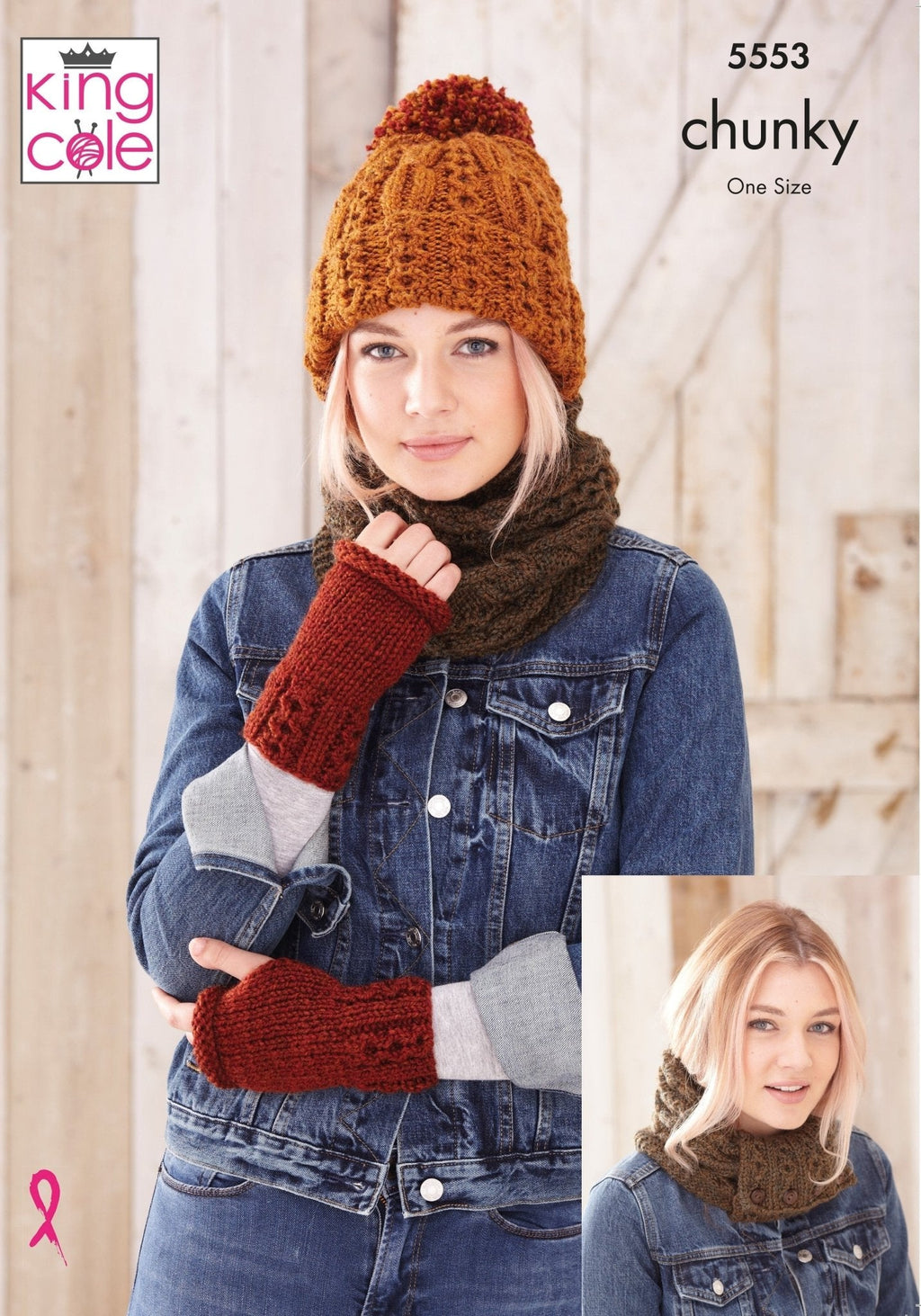 King Cole Ladies Accessories Knitting Pattern 5553 - Chunky