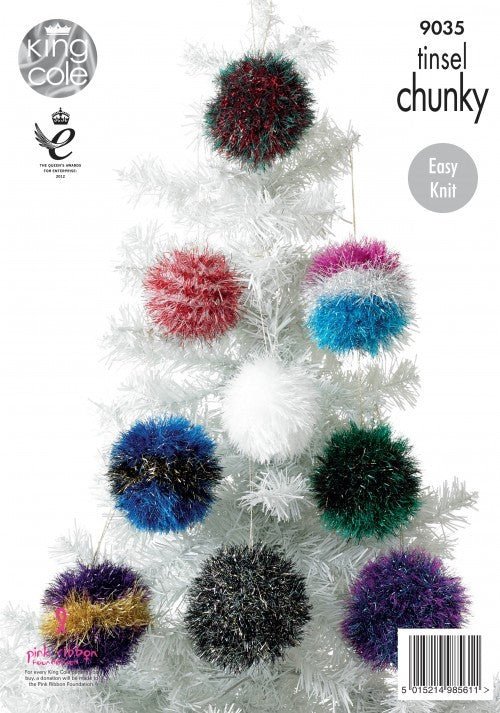 King Cole 'Easy Knit' Novelty Christmas Trees & Baubles Knitting Pattern 9035 - Tinsel Chunky