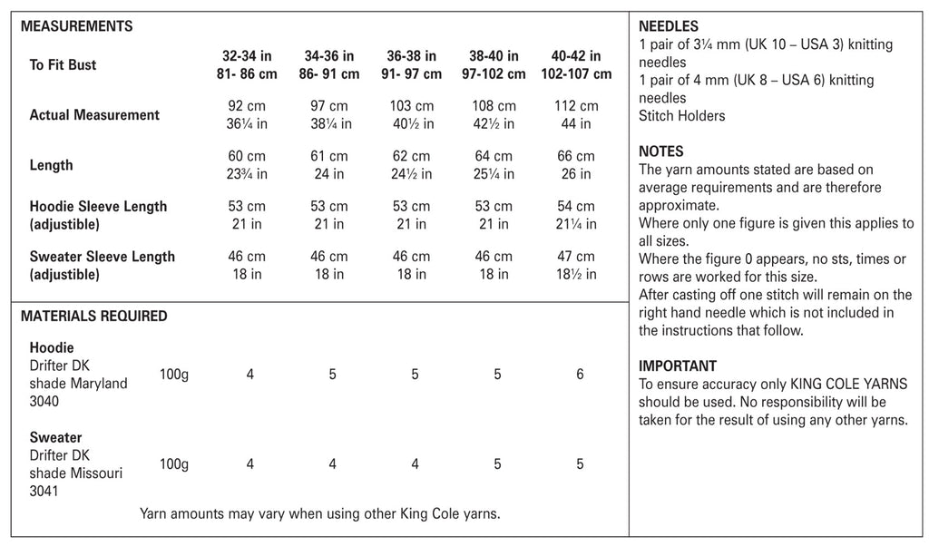 King Cole 'Easy Knit' Ladies Hoodie & Sweater Knitting Pattern 4853 - Double Knit