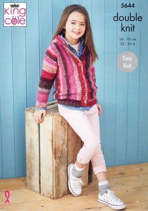 King Cole 'Easy Knit' Childs Hoodie &  Cardigan Knitting Pattern 5644 - Double Knit