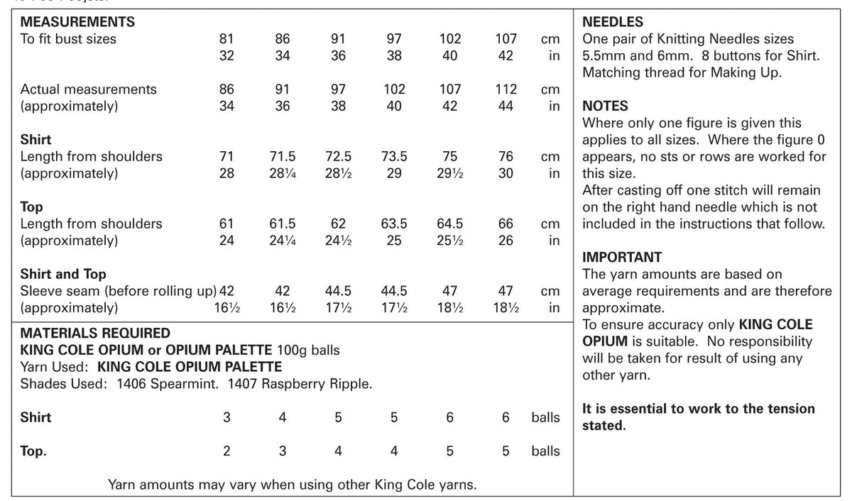 King Cole Ladies Shirt & Top Knitting Pattern 5356 - Opium
